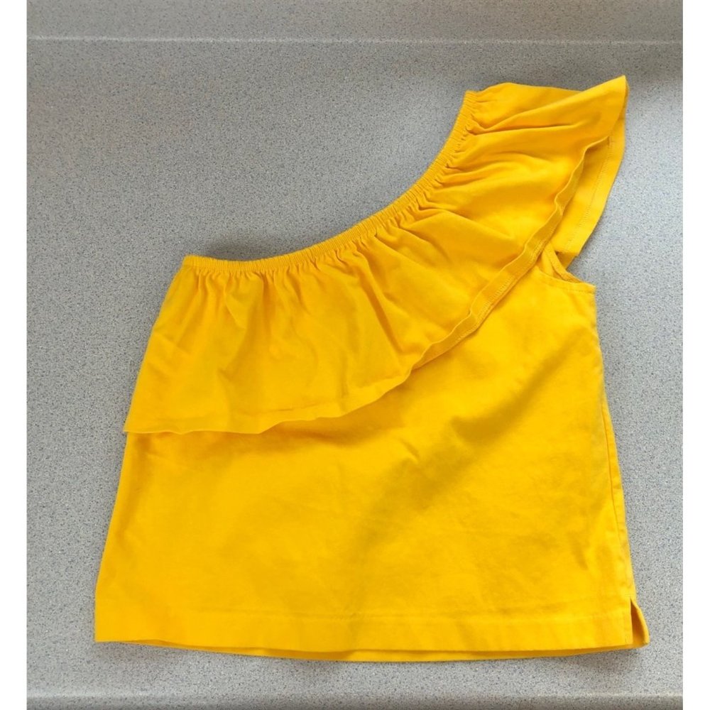J. Crew Women One Shoulder Yellow Ruffle Cotton Top Size XS - Picture 2 of 7